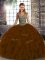 Classical Organza Straps Sleeveless Lace Up Beading and Ruffles Quinceanera Gown in Brown