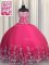 Sleeveless Floor Length Beading and Appliques Lace Up Ball Gown Prom Dress with Hot Pink