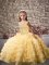 Sleeveless Beading and Ruffled Layers Lace Up Little Girls Pageant Gowns with Gold Brush Train