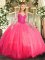 Modern Coral Red Long Sleeves Lace Floor Length Quince Ball Gowns
