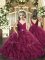 Beading and Ruffles Pageant Gowns For Girls Burgundy Backless Sleeveless Floor Length
