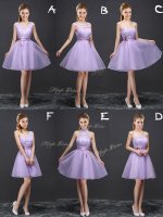 Organza V-neck Sleeveless Lace Up Lace and Appliques and Belt Quinceanera Court Dresses in Lavender