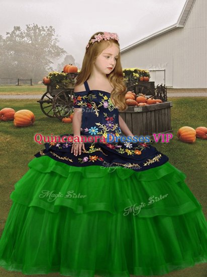 Sleeveless Lace Up Floor Length Embroidery and Ruffled Layers Child Pageant Dress - Click Image to Close
