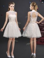 Low Price Knee Length Champagne Dama Dress High-neck Sleeveless Lace Up