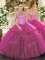 Most Popular Halter Top Sleeveless 15 Quinceanera Dress Floor Length Beading Fuchsia Organza