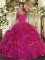Dramatic Ruffles Sweet 16 Quinceanera Dress Fuchsia Lace Up Sleeveless Floor Length