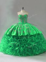 Green Fabric With Rolling Flowers Lace Up Sweetheart Sleeveless Sweet 16 Quinceanera Dress Embroidery and Ruffles(SKU PSSW1159-10BIZ)