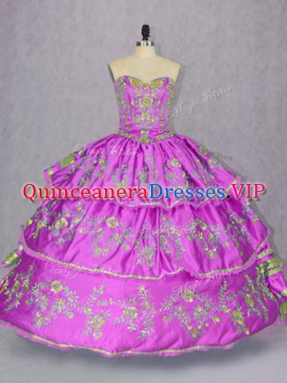 Beauteous Embroidery and Ruffled Layers Sweet 16 Dress Lilac Lace Up Sleeveless Floor Length
