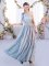 Fashion Grey Empire Chiffon One Shoulder Sleeveless Belt Floor Length Lace Up Court Dresses for Sweet 16