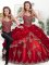 Sweetheart Sleeveless Lace Up Vestidos de Quinceanera Wine Red Organza