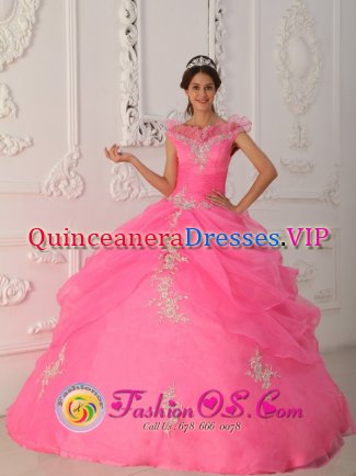 For Prescott Valley V-neck Taffeta and Organza Appliques With Beading Decorate Bodice Latest Rose Pink Quinceanera Dress in Lisnaskea Fermanagh