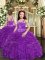 Purple Tulle Lace Up Straps Sleeveless Floor Length Pageant Dress Ruffles