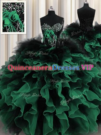 Dynamic Organza and Tulle Sweetheart Sleeveless Lace Up Beading and Ruffles Quince Ball Gowns in Multi-color