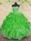 Designer Green Ball Gowns Beading and Appliques and Ruffles and Ruching Ball Gown Prom Dress Lace Up Organza Sleeveless Floor Length