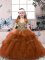 Latest Rust Red Straps Lace Up Beading and Ruffles Pageant Dress Toddler Sleeveless
