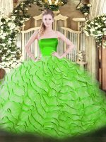 High End Ball Gowns Strapless Sleeveless Tulle Brush Train Zipper Ruffles Sweet 16 Dress(SKU SJQDDT1565002-1BIZ)