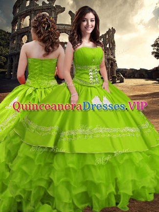 Dynamic Ball Gowns Strapless Sleeveless Taffeta Floor Length Zipper Embroidery and Ruffled Layers Sweet 16 Dress