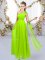 Yellow Green One Shoulder Lace Up Beading and Hand Made Flower Damas Dress Sleeveless