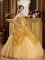 Cedar Rapids Iowa/IA Hand Made Flowers New Gold Quinceanera Dress Sweetheart Floor-length Strapless Sequin and Tulle Ball Gown