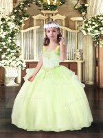 Custom Fit Organza Straps Sleeveless Lace Up Beading Girls Pageant Dresses in Yellow Green