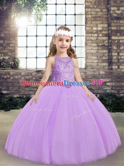 Hot Sale Tulle Scoop Sleeveless Lace Up Beading Girls Pageant Dresses in Lavender - Click Image to Close