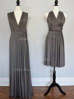 Fashion Grey Empire Chiffon V-neck Sleeveless Ruching Floor Length Lace Up Damas Dress(SKU SWBD173BIZ)
