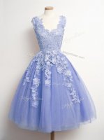 Hot Selling Lavender Sleeveless Tulle Lace Up Dama Dress for Prom and Party and Wedding Party