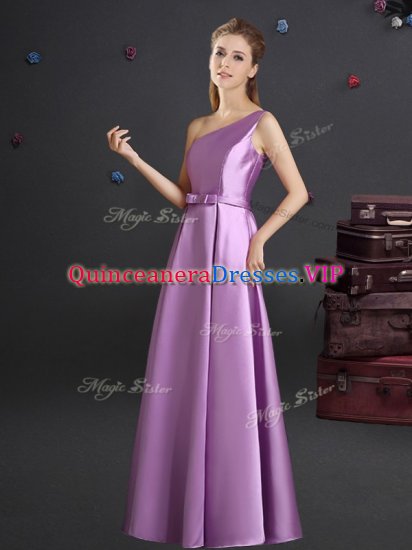 Excellent Lilac One Shoulder Neckline Bowknot Quinceanera Court Dresses Sleeveless Zipper - Click Image to Close