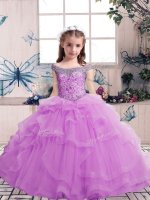 Lilac Sleeveless Tulle Lace Up Evening Gowns for Party and Military Ball and Wedding Party