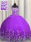 Eggplant Purple Tulle Lace Up Straps Sleeveless Floor Length Quince Ball Gowns Beading and Appliques