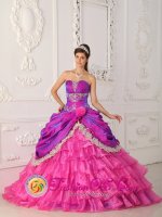 Hot Pink Ruffles Layered Crested Butte Colorado/CO Quinceanera Dress With Appliques and Lace