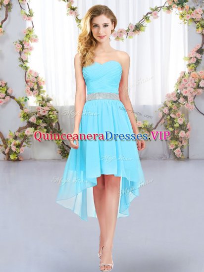 Chiffon Sweetheart Sleeveless Lace Up Belt Dama Dress in Aqua Blue - Click Image to Close