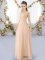 Fitting Peach Sleeveless Chiffon Lace Up Damas Dress for Prom and Party and Wedding Party