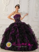Reken Brand New Purple and Black Quinceanera Dress With Beaded Decorate and Ruffles Floor Length