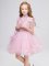 High-neck Short Sleeves Tulle Pageant Gowns For Girls Appliques Zipper