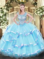 Low Price Sleeveless Beading and Ruffled Layers Lace Up Quinceanera Dresses