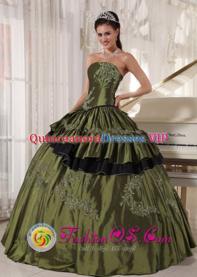 Edinburg TX Wholesale Taffeta floor length Strapless Appliques beading Lace-up Olive Green Quinceanera Dresses Party Style - Click Image to Close