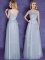 Top Selling Grey Empire Tulle Scoop Cap Sleeves Appliques and Bowknot Floor Length Lace Up Quinceanera Court Dresses