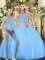 Admirable Baby Blue Two Pieces Tulle Halter Top Sleeveless Embroidery Floor Length Lace Up Vestidos de Quinceanera