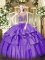 Deluxe Lavender Organza and Taffeta Lace Up Scoop Sleeveless Floor Length Quinceanera Gown Beading and Ruffled Layers