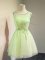 Most Popular Knee Length Lace Up Quinceanera Court Dresses Yellow Green for Prom and Party and Wedding Party with Belt