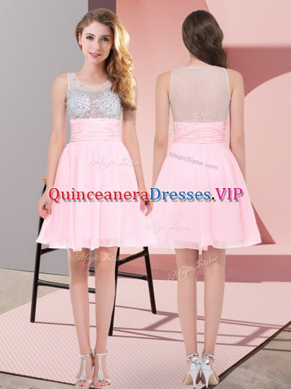 Baby Pink Sleeveless Chiffon Side Zipper Court Dresses for Sweet 16 for Wedding Party - Click Image to Close