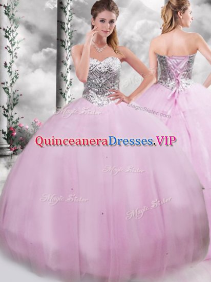 Exceptional Lilac Ball Gowns Tulle Sweetheart Sleeveless Beading Lace Up Quinceanera Gowns Brush Train - Click Image to Close