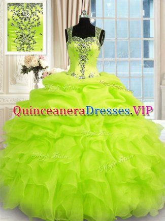 Custom Designed Floor Length Ball Gown Prom Dress Organza Sleeveless Beading and Ruffles