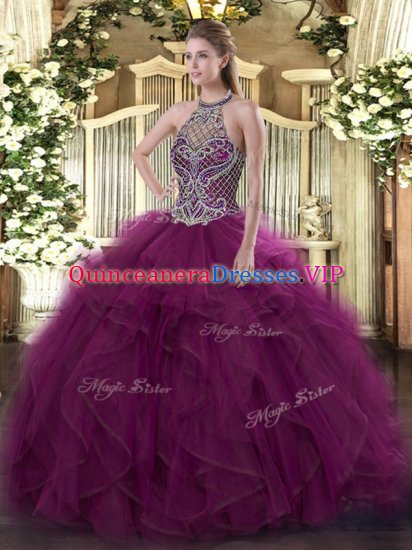 Popular Floor Length Ball Gowns Sleeveless Fuchsia Quinceanera Gowns Lace Up - Click Image to Close