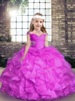 Organza Straps Sleeveless Lace Up Beading and Ruffles Pageant Dress for Teens in Lilac