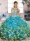 Sleeveless Organza Floor Length Lace Up Vestidos de Quinceanera in Blue with Beading and Ruffles
