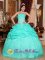 Titusville Florida/FL Stylish Turquoise Organza Quinceanera Dress With Strapless Appliques And Ruffles Decorate