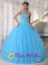 Gorgeous Chanute Kansas/KS Sky Blue Beaded Decorate Bodice Quinceanera Dress With Sweetheart Tulle Ball Gown