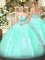 Edgy Floor Length Lace Up Quinceanera Gown Apple Green for Military Ball and Sweet 16 and Quinceanera with Beading and Ruffles